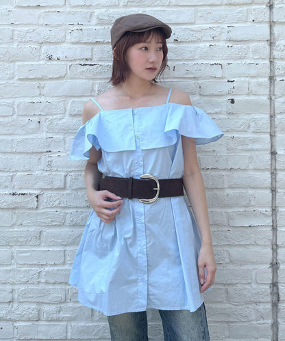 mline 露肩襯衫風 迷你連衣裙