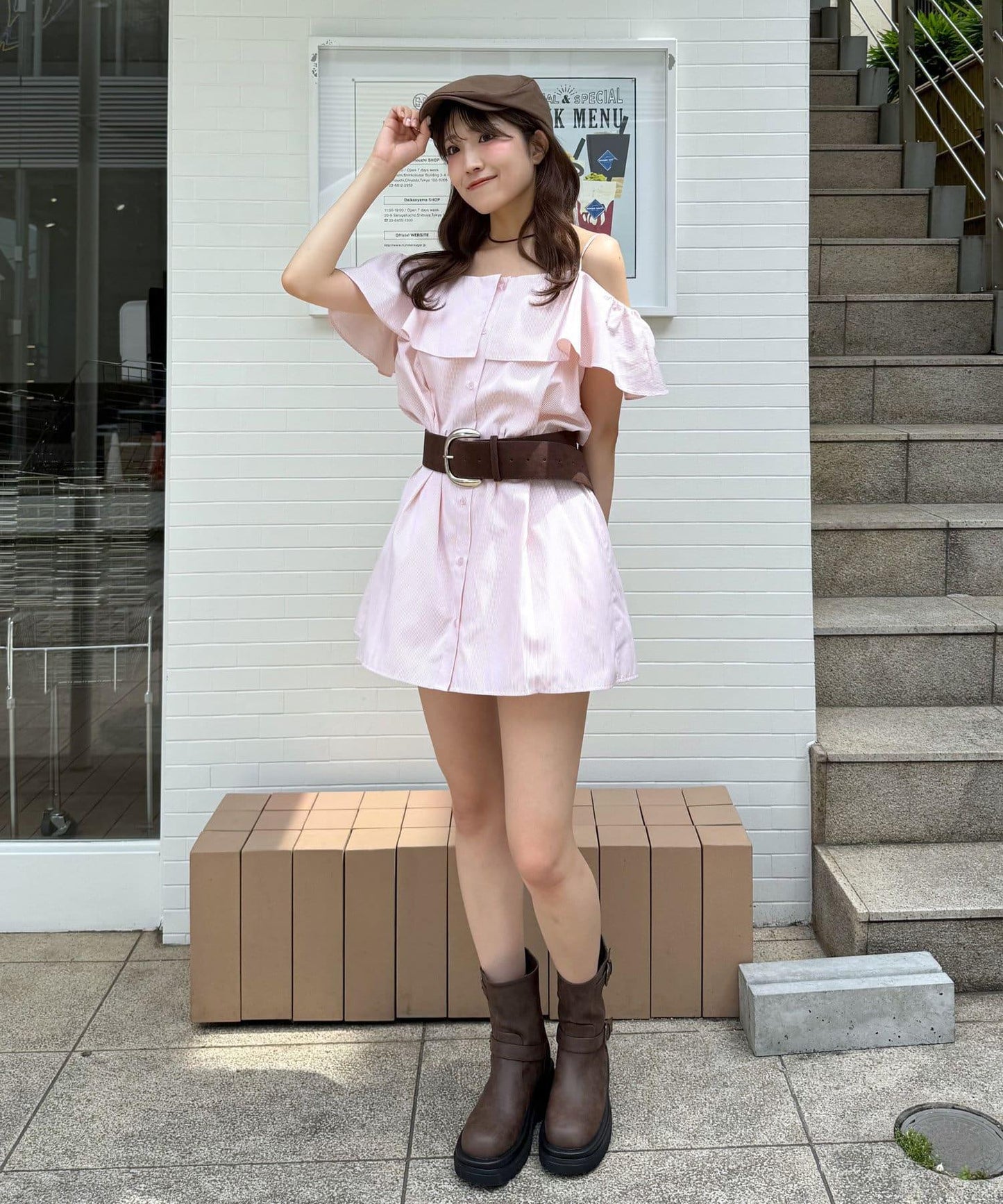 mline 露肩襯衫風 迷你連衣裙