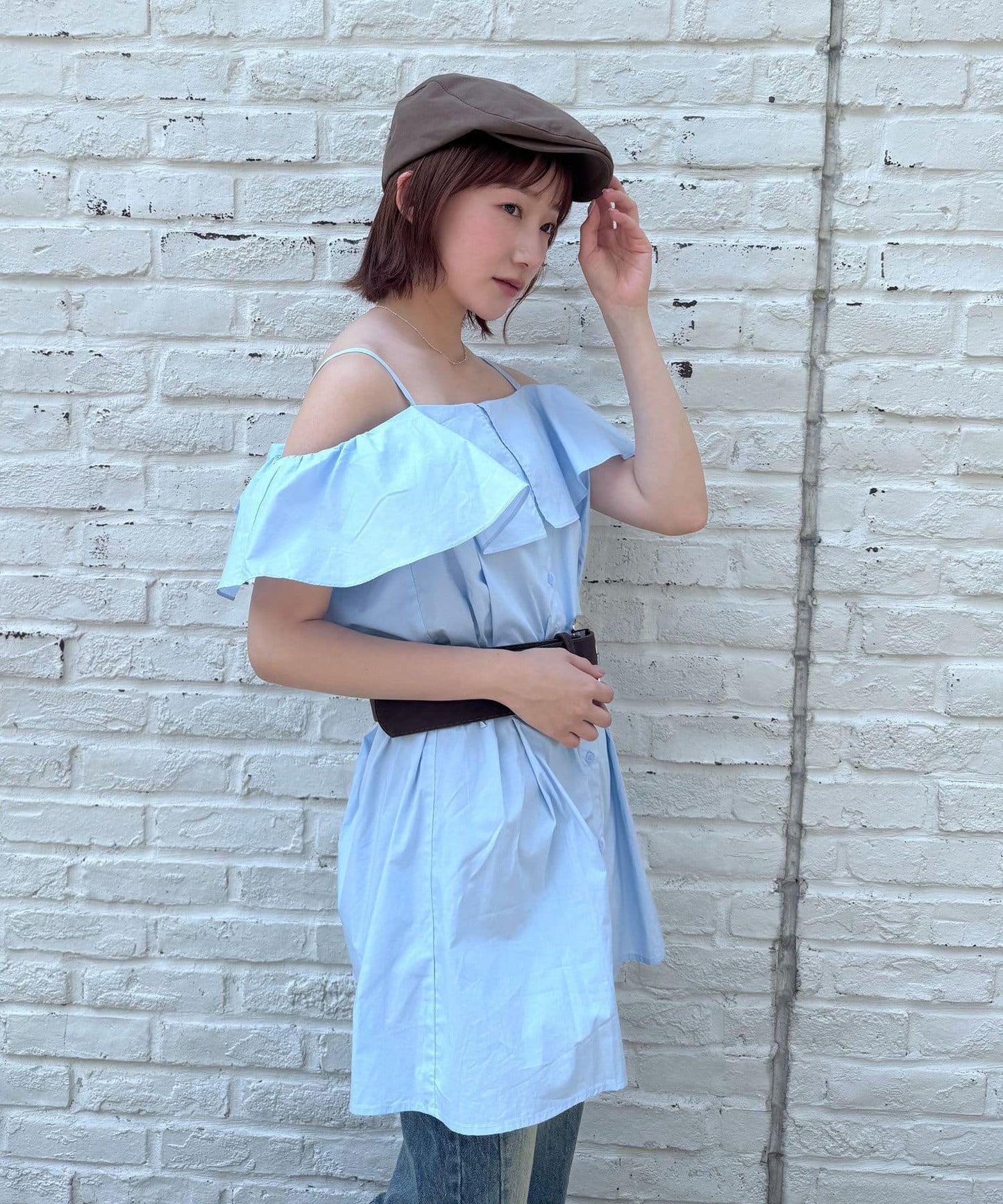 mline 露肩襯衫風 迷你連衣裙