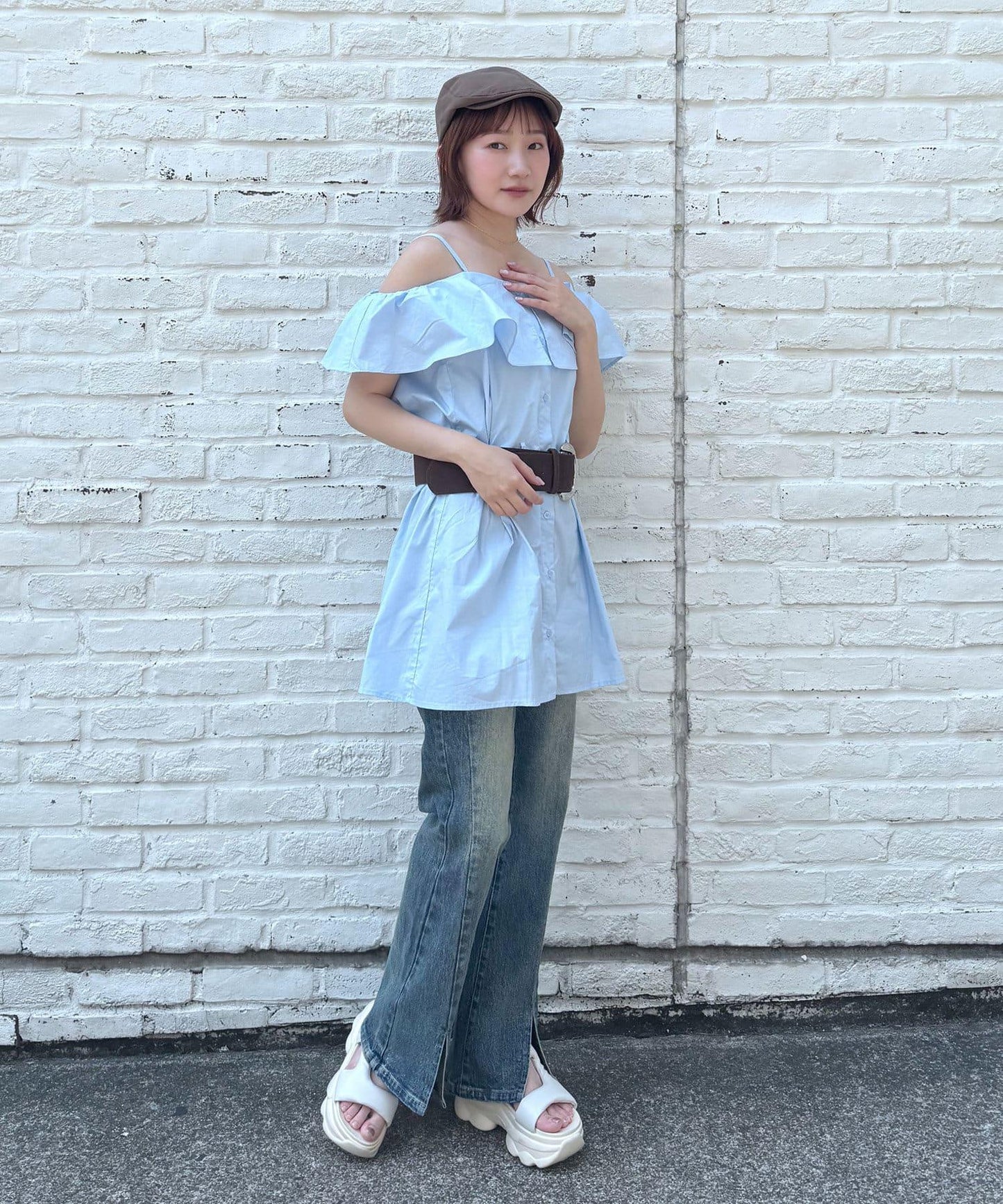 mline 露肩襯衫風 迷你連衣裙