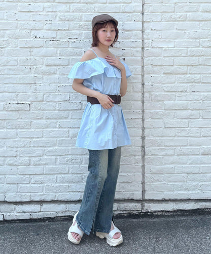 mline 露肩襯衫風 迷你連衣裙