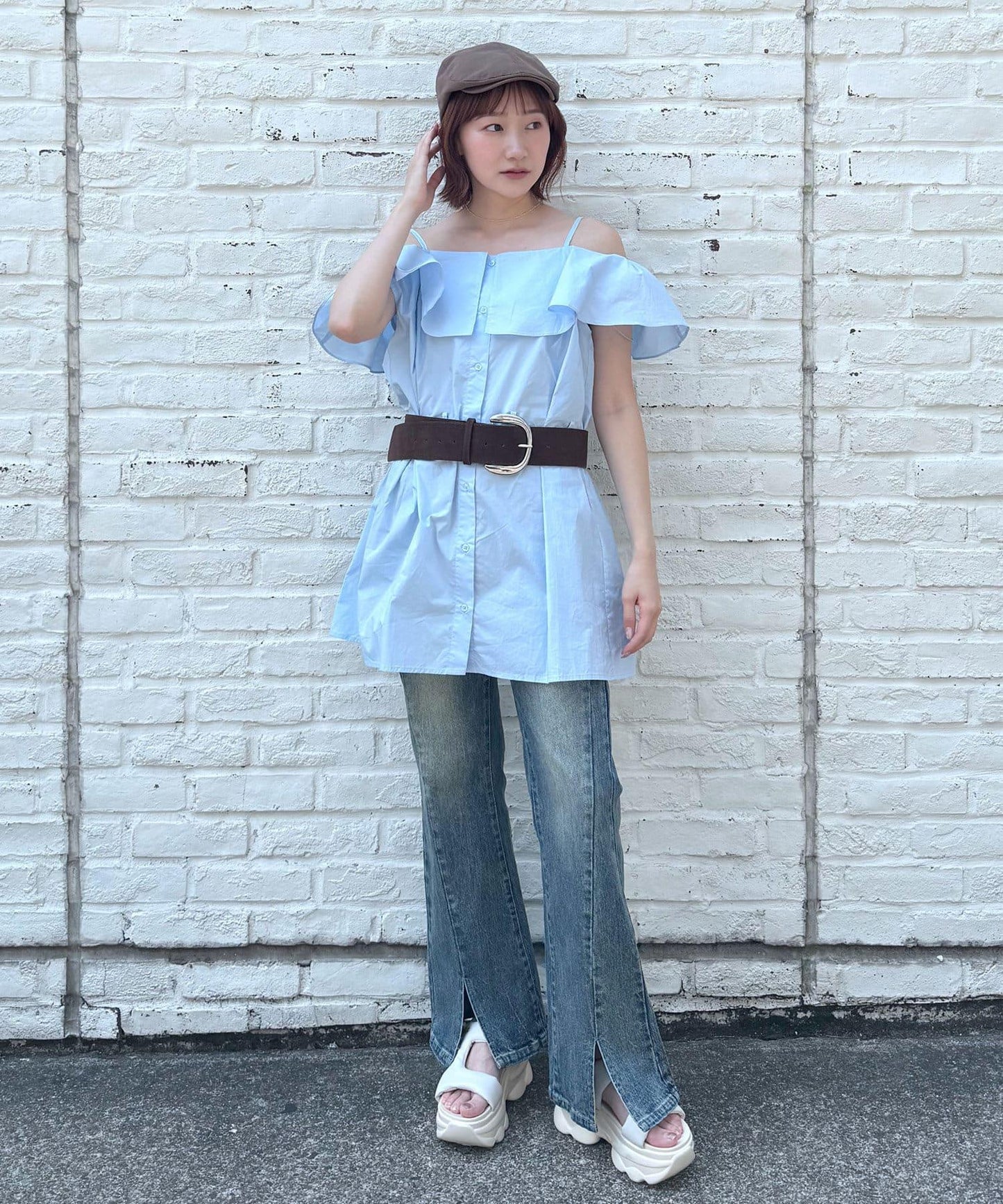 mline 露肩襯衫風 迷你連衣裙