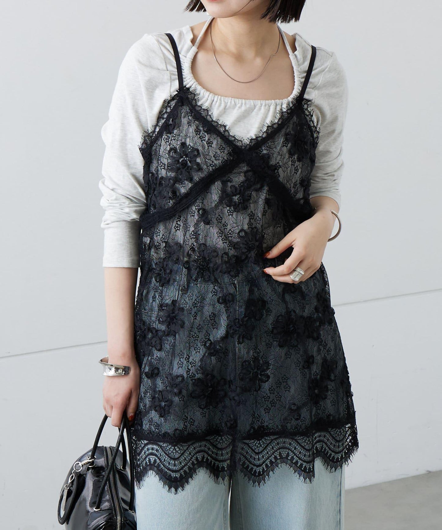 mystic 蕾絲V領 吊帶長款上衣