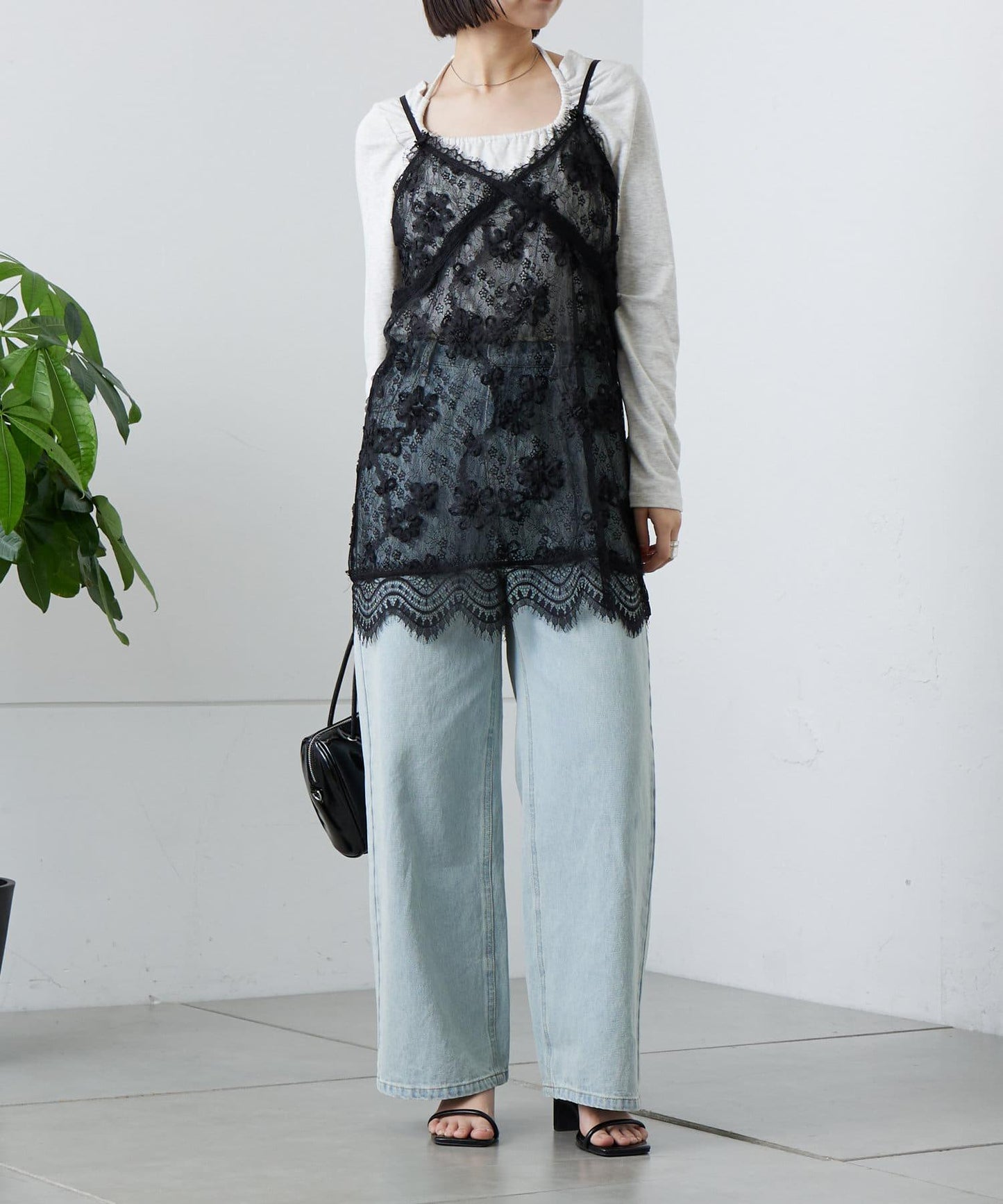 mystic 蕾絲V領 吊帶長款上衣