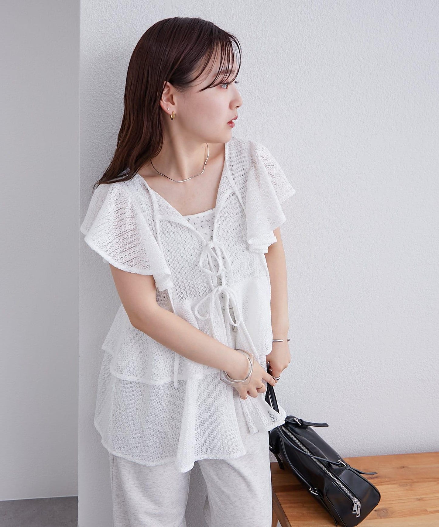 mystic 荷葉擺蝴蝶結長款上衣