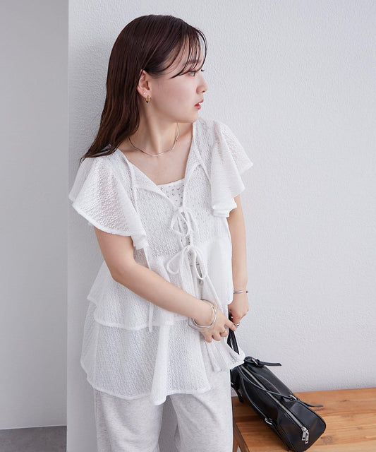 mystic 荷葉擺蝴蝶結長款上衣