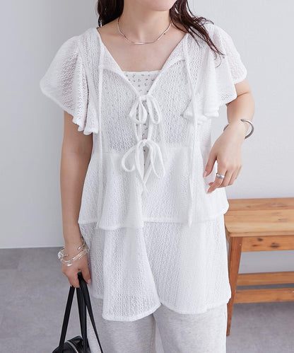 mystic 荷葉擺蝴蝶結長款上衣