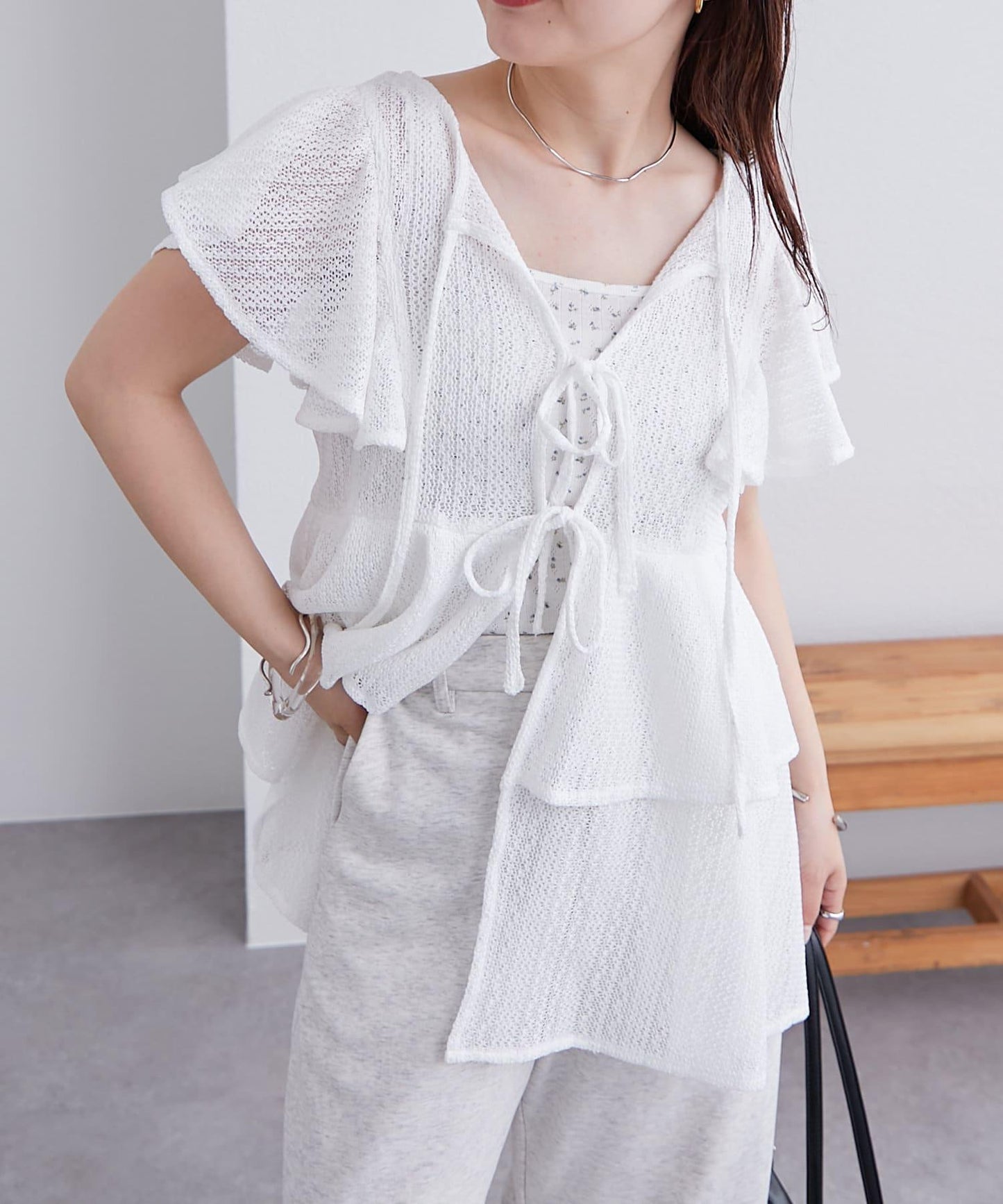 mystic 荷葉擺蝴蝶結長款上衣