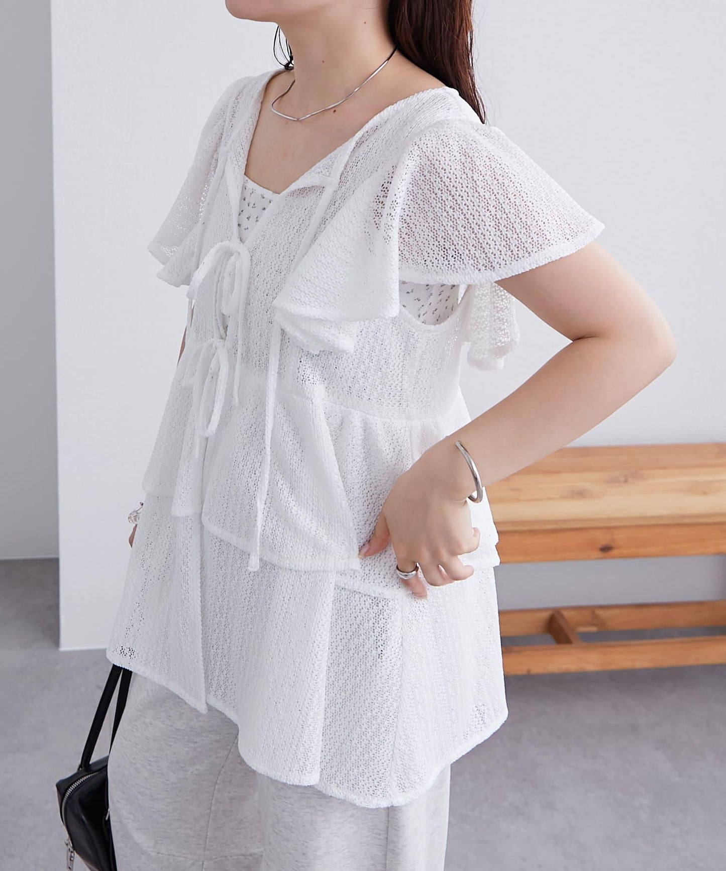 mystic 荷葉擺蝴蝶結長款上衣