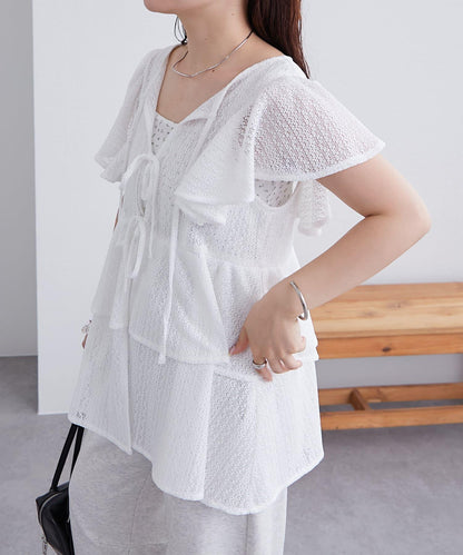 mystic 荷葉擺蝴蝶結長款上衣