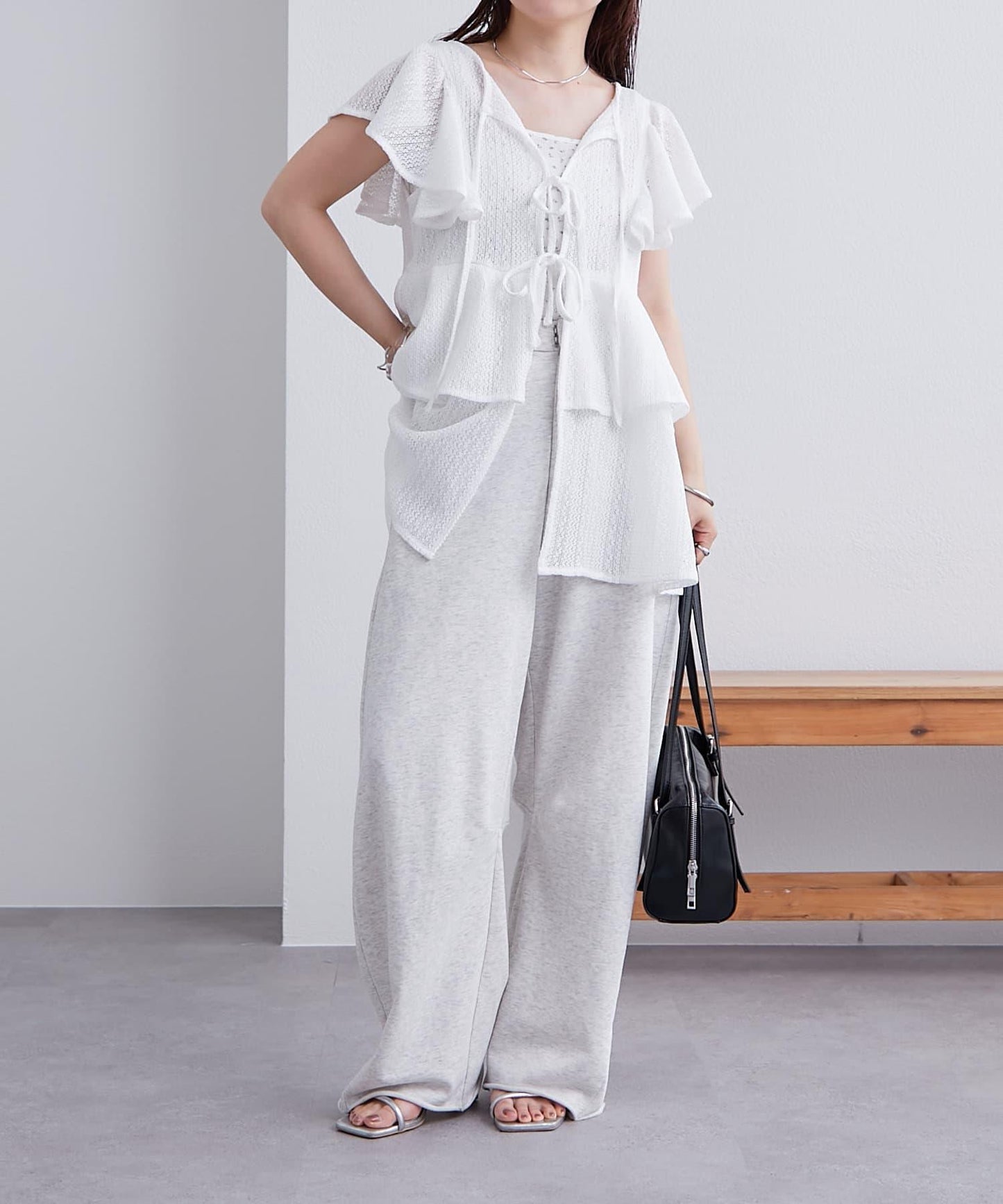 mystic 荷葉擺蝴蝶結長款上衣