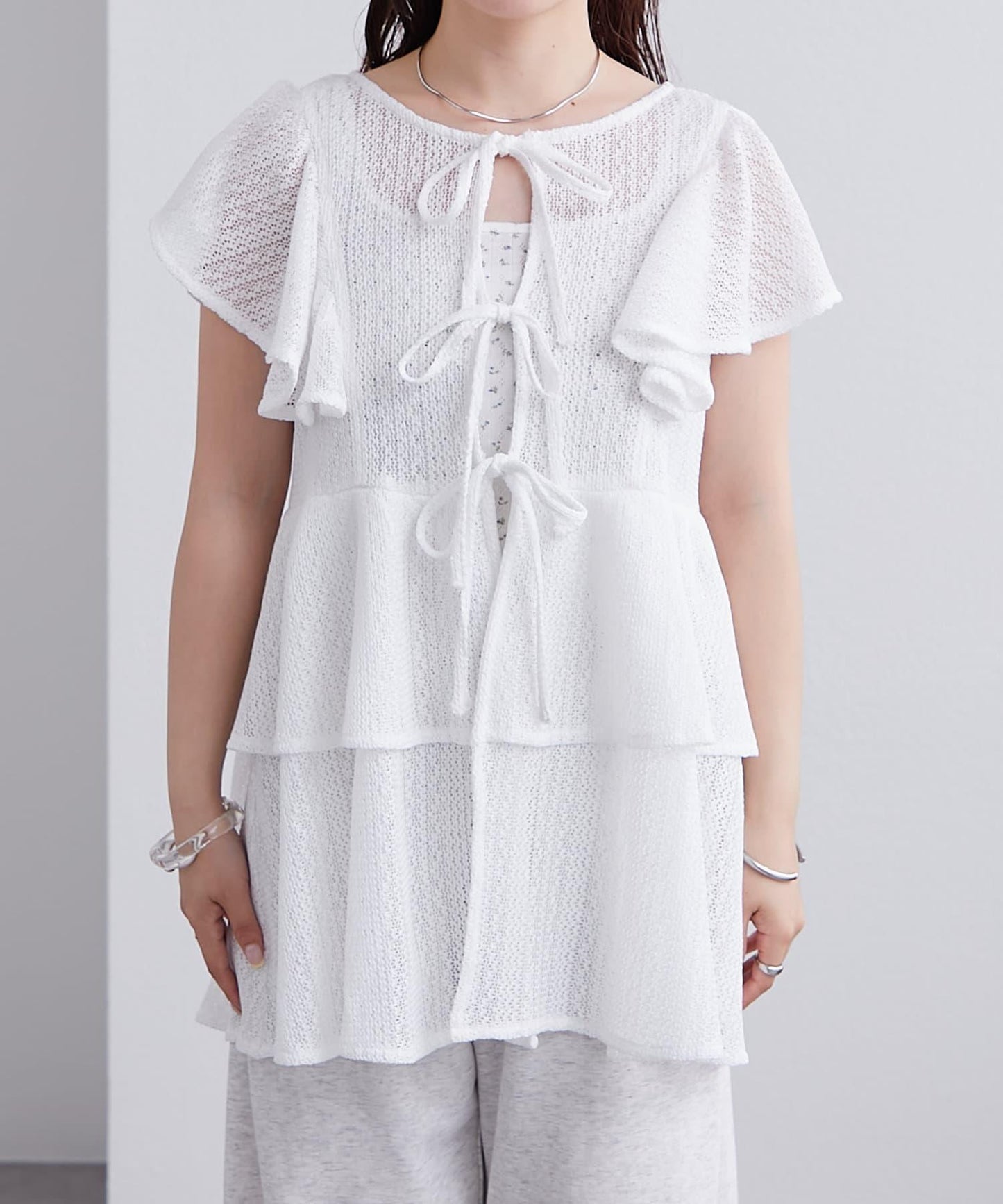 mystic 荷葉擺蝴蝶結長款上衣