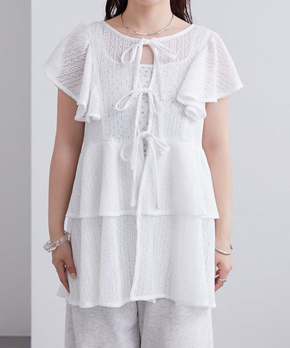 mystic 荷葉擺蝴蝶結長款上衣