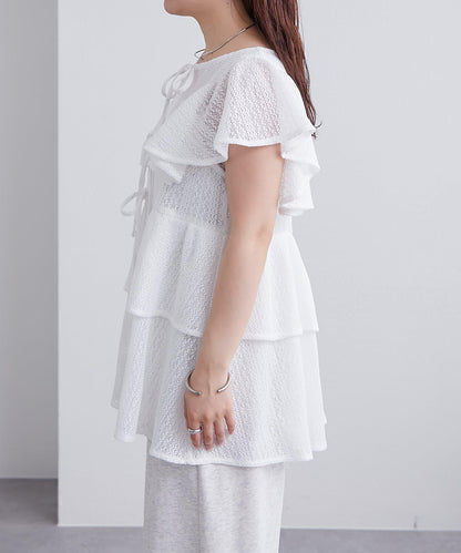 mystic 荷葉擺蝴蝶結長款上衣