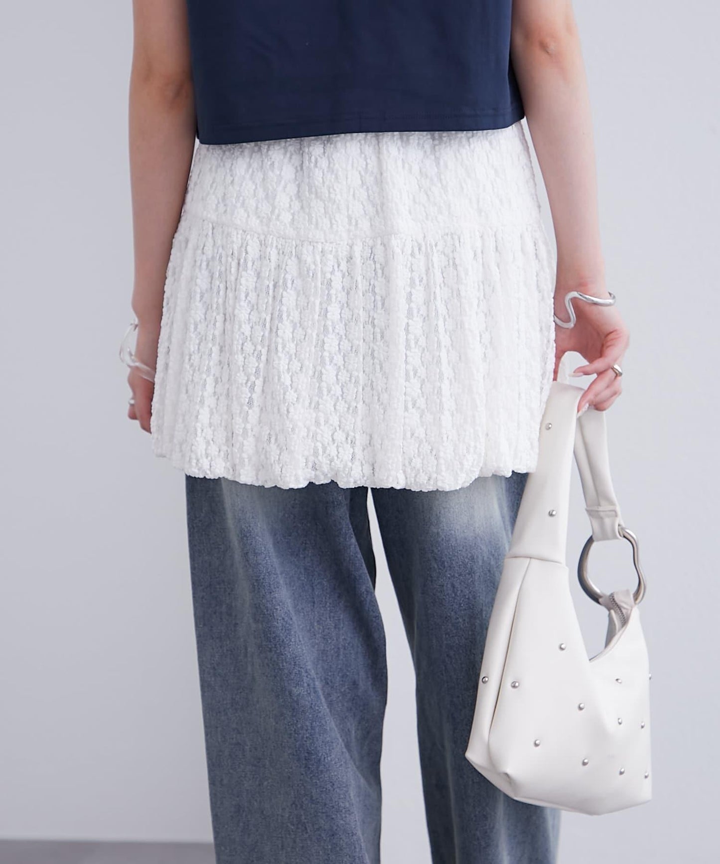 mystic 蕾絲泡泡設計 彈力面料 迷你半身裙