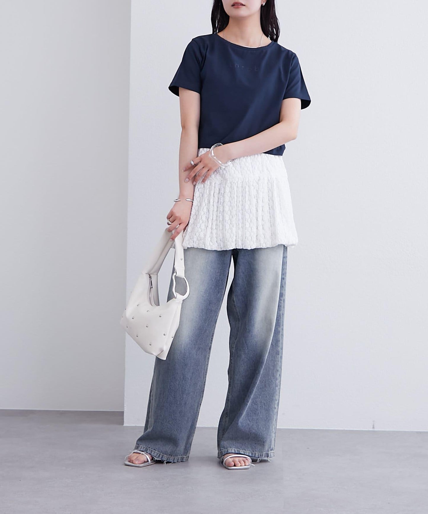 mystic 蕾絲泡泡設計 彈力面料 迷你半身裙