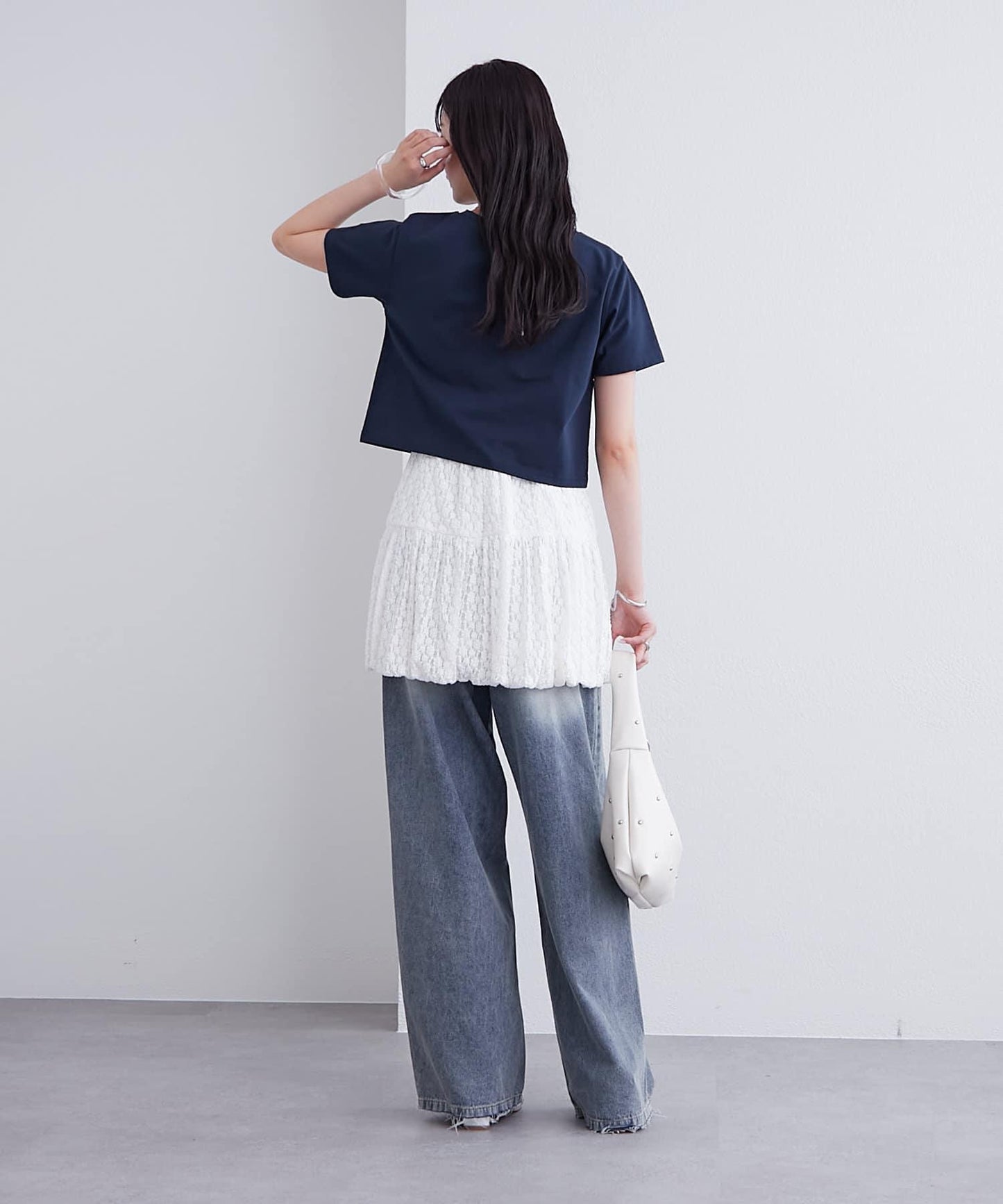 mystic 蕾絲泡泡設計 彈力面料 迷你半身裙