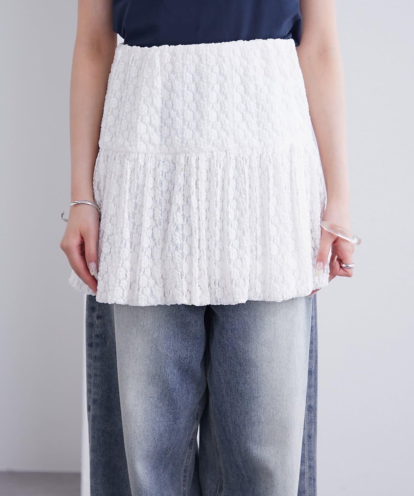 mystic 蕾絲泡泡設計 彈力面料 迷你半身裙