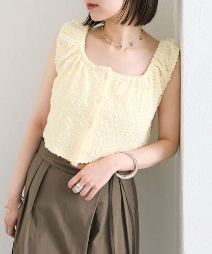 mystic 抽褶方領短款背心