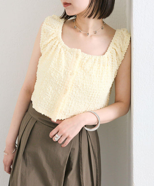 mystic 抽褶方領短款背心