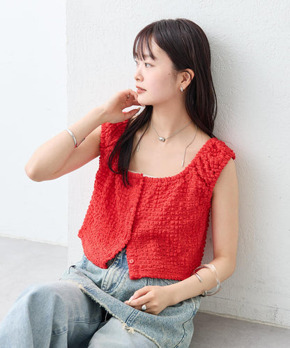 mystic 抽褶方領短款背心