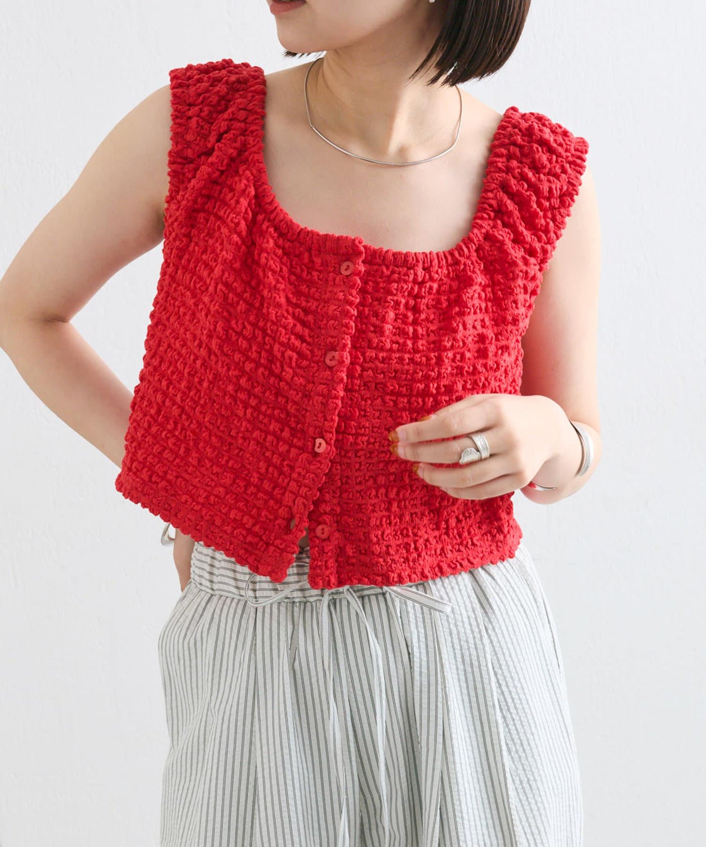 mystic 抽褶方領短款背心