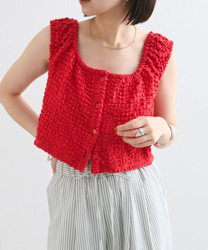 mystic 抽褶方領短款背心