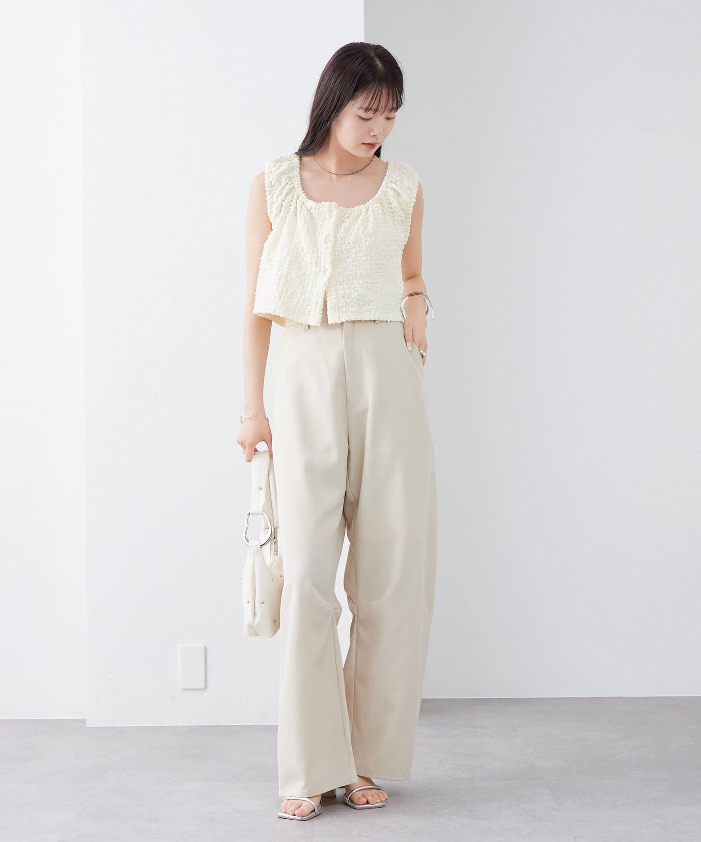 mystic 抽褶方領短款背心