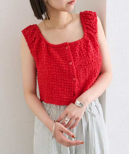 mystic 抽褶方領短款背心