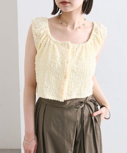 mystic 抽褶方領短款背心