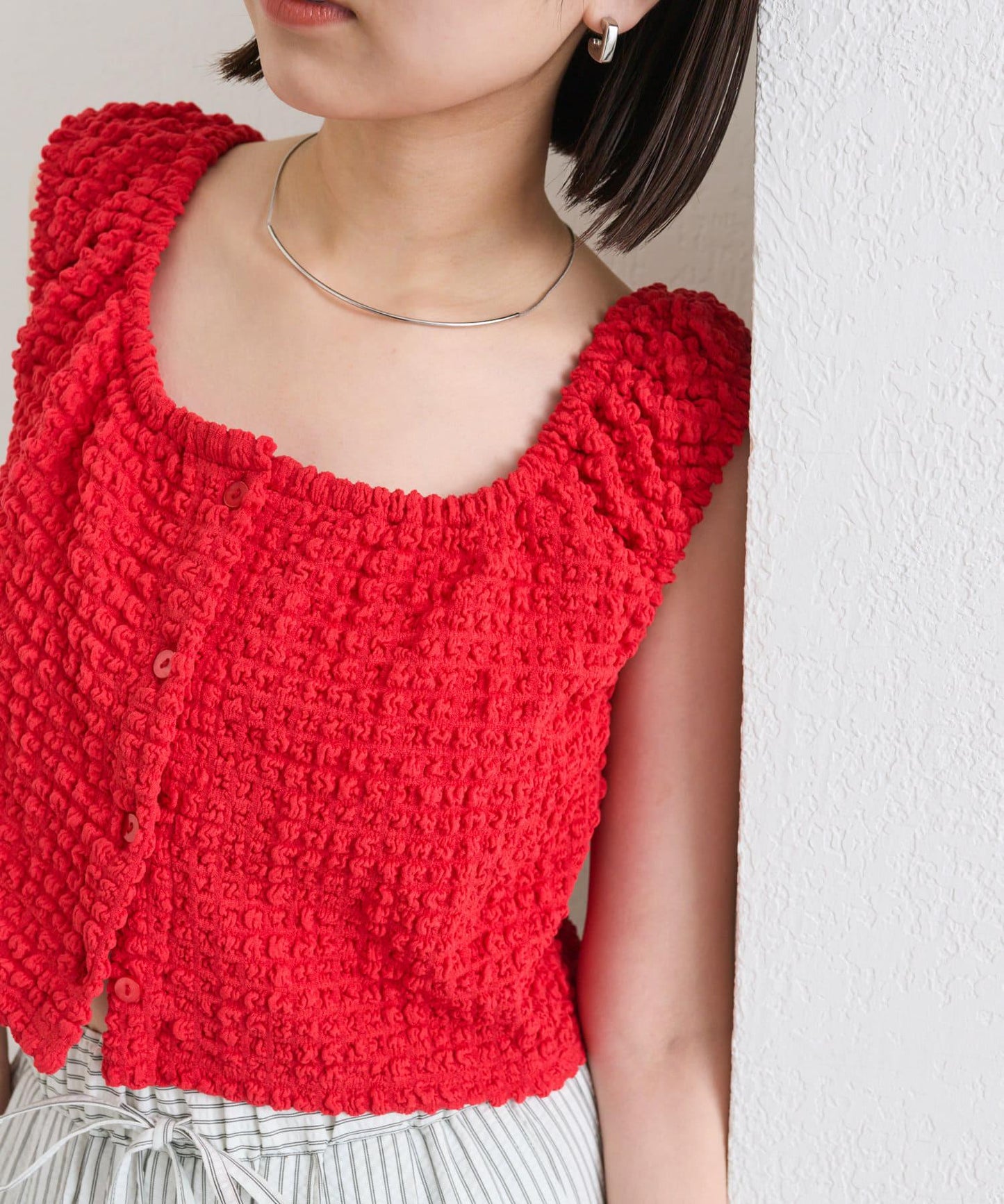 mystic 抽褶方領短款背心