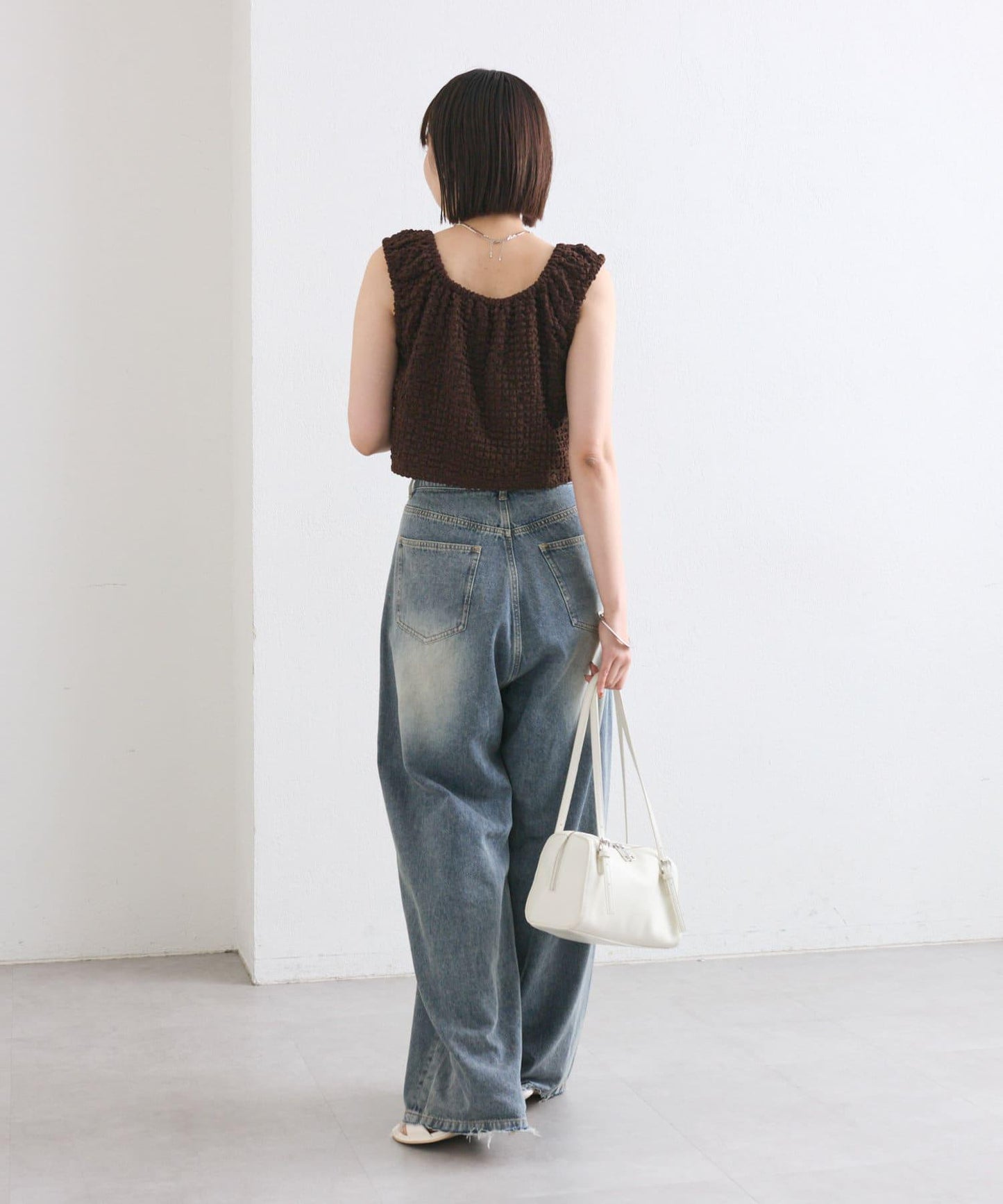 mystic 抽褶方領短款背心