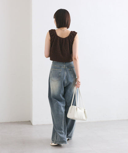 mystic 抽褶方領短款背心