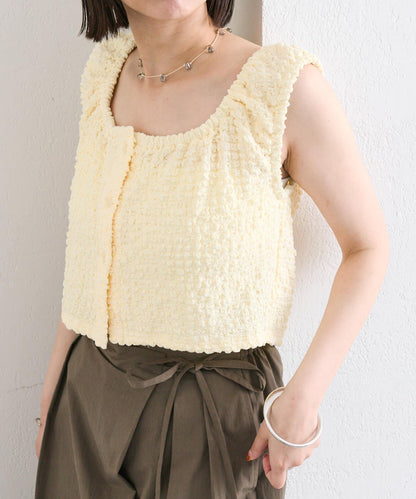 mystic 抽褶方領短款背心