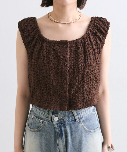 mystic 抽褶方領短款背心