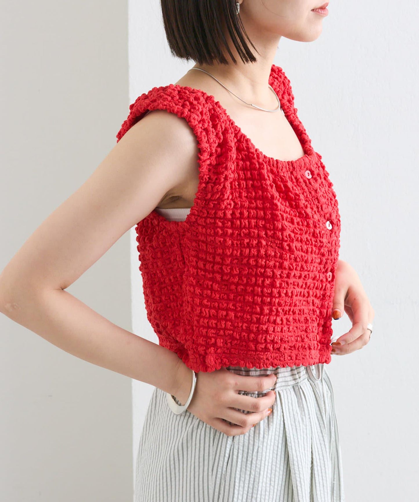 mystic 抽褶方領短款背心