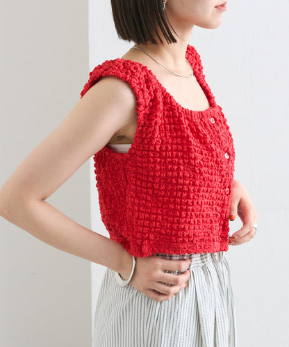 mystic 抽褶方領短款背心