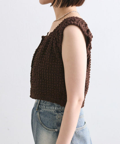 mystic 抽褶方領短款背心