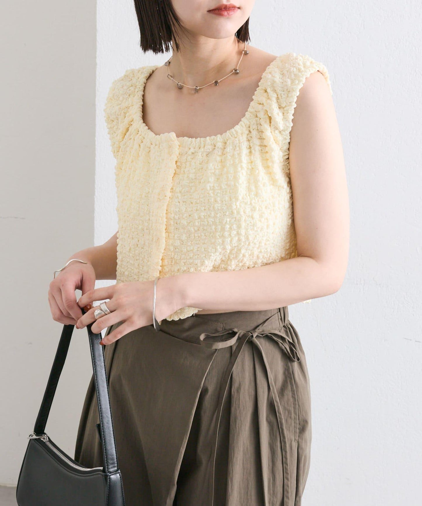 mystic 抽褶方領短款背心