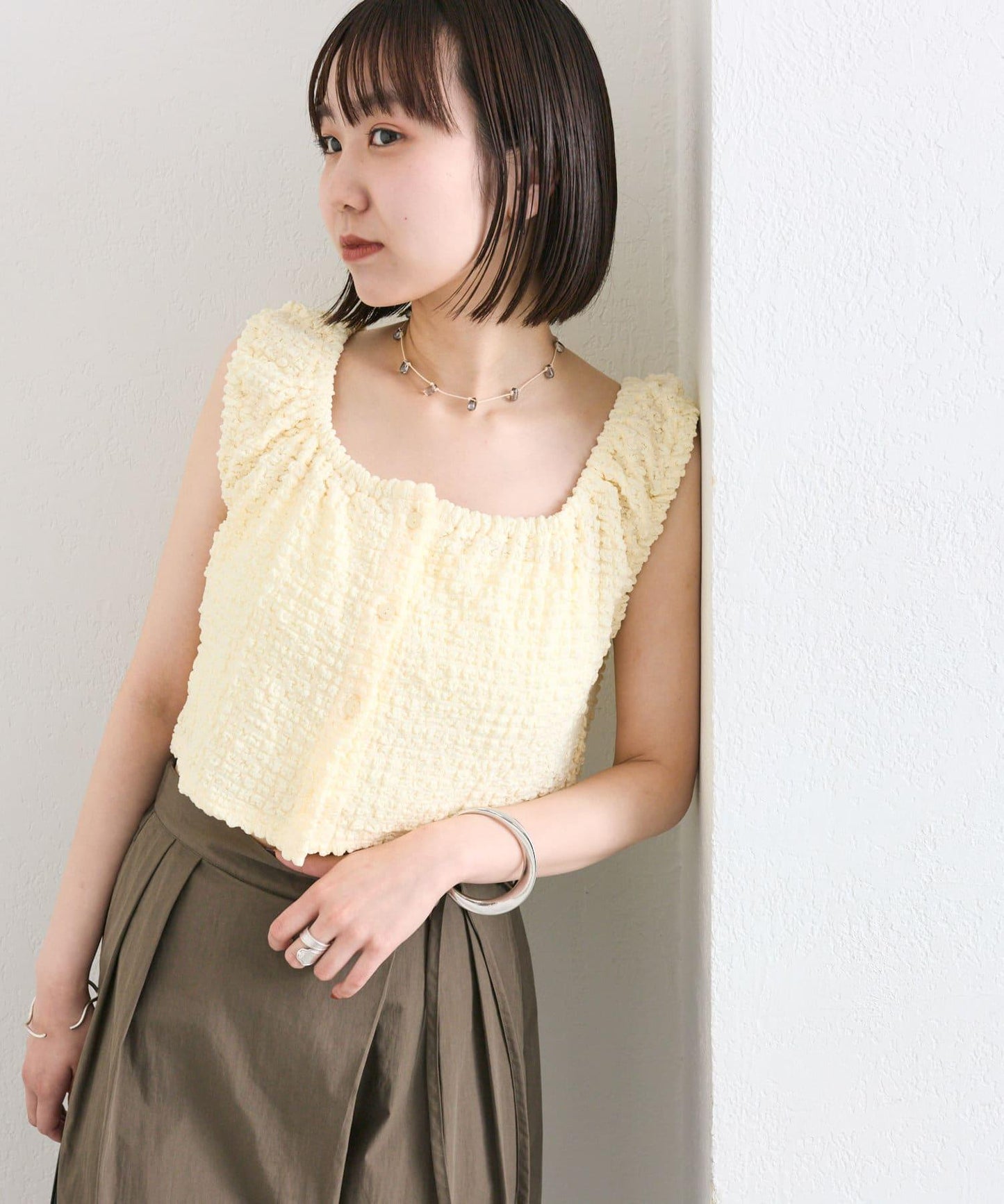 mystic 抽褶方領短款背心