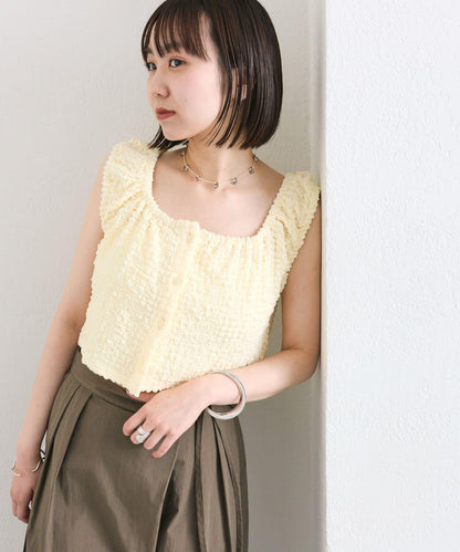 mystic 抽褶方領短款背心