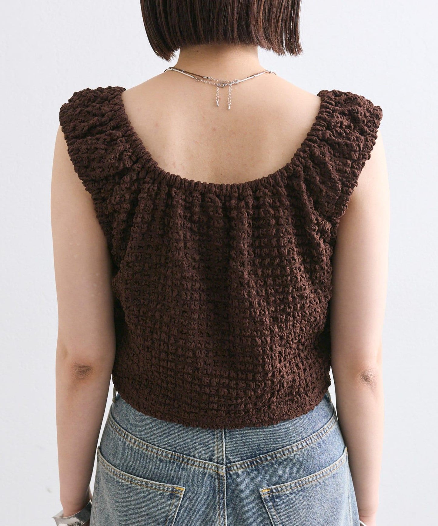 mystic 抽褶方領短款背心