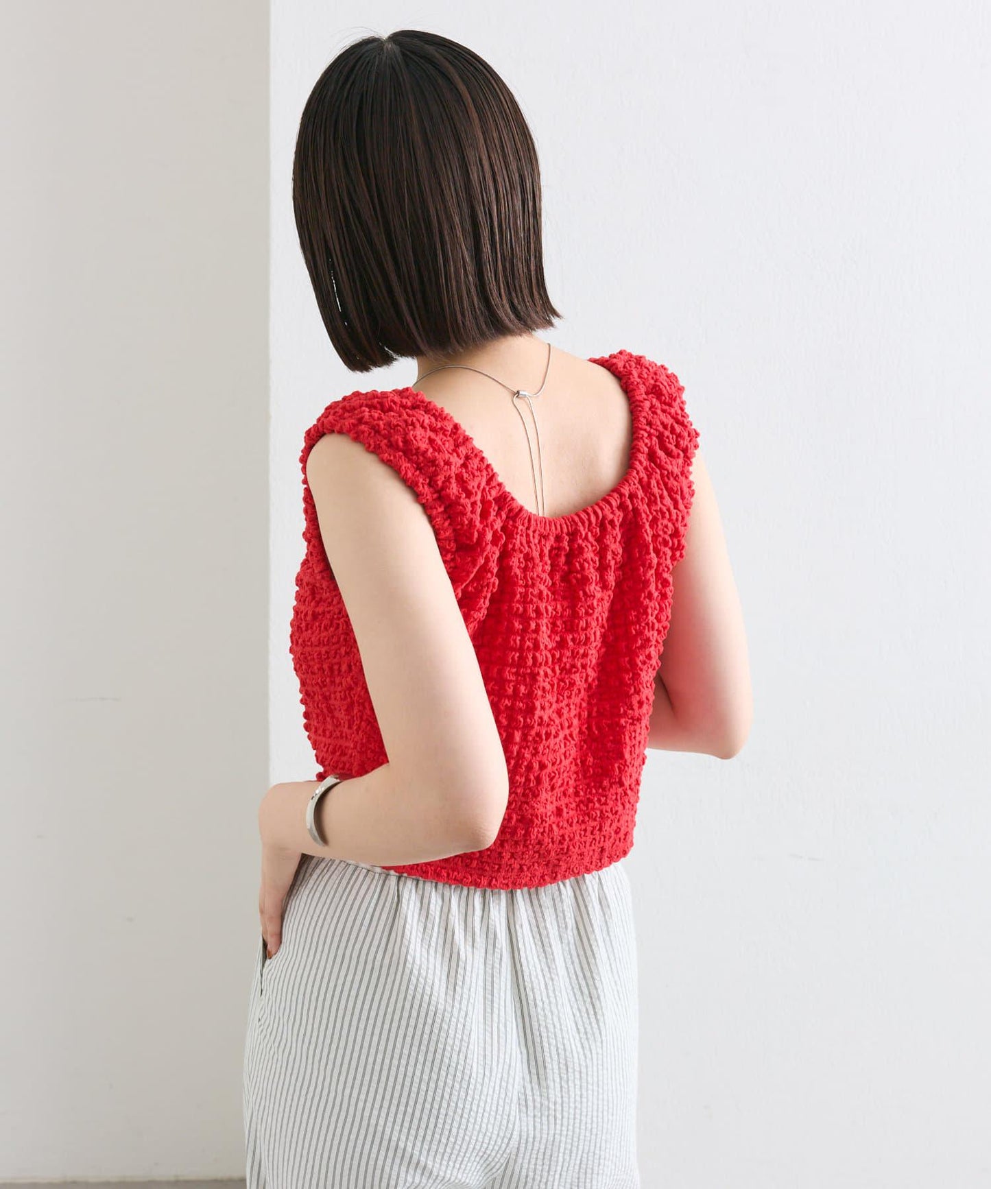 mystic 抽褶方領短款背心