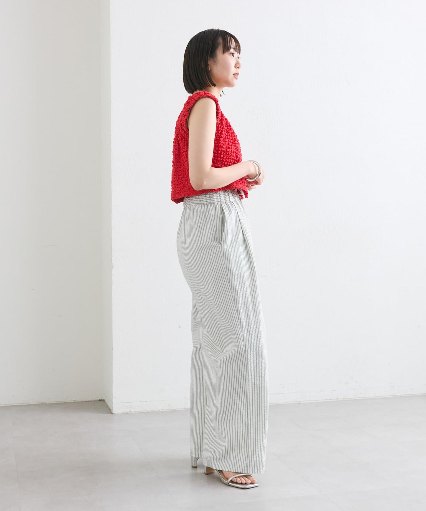 mystic 抽褶方領短款背心