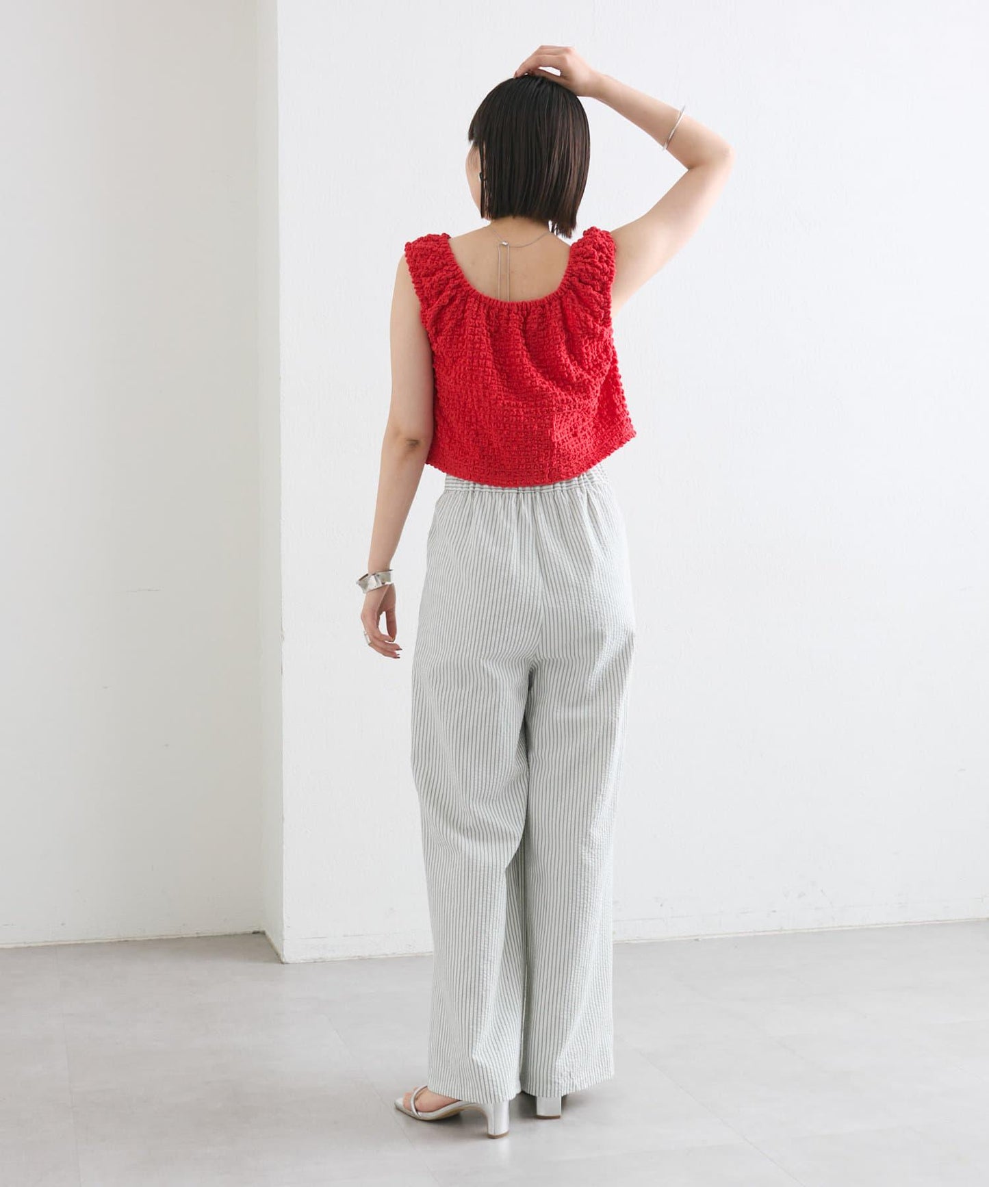 mystic 抽褶方領短款背心