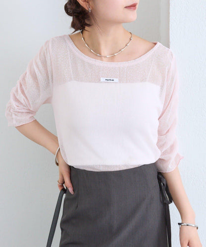 mystic 粗節透紗五分袖套頭上衣