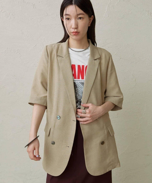 Omekashi 透感網紗五分袖夾克