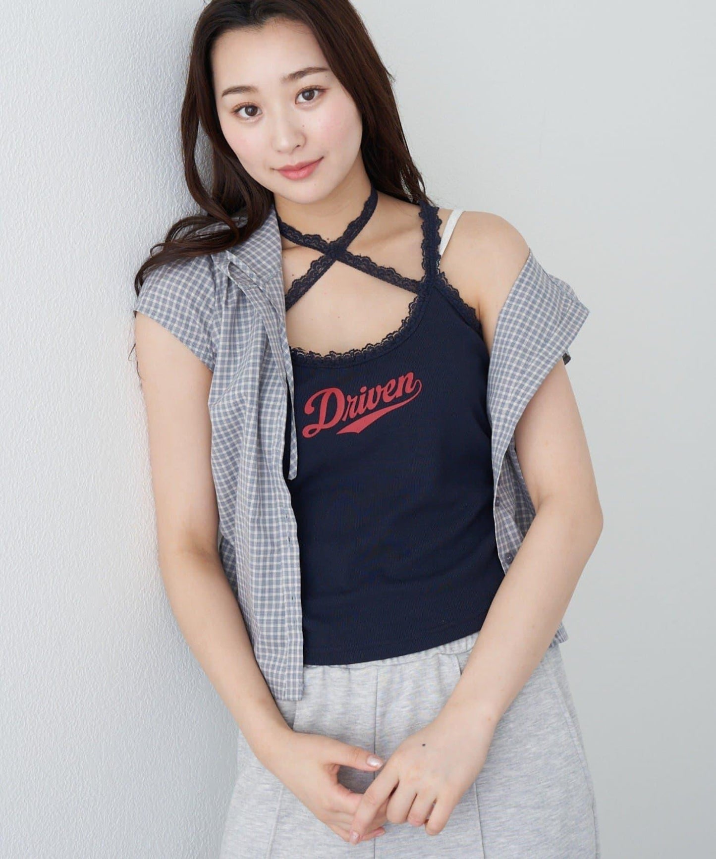 蕾絲Logo帶胸墊疊穿吊帶背心