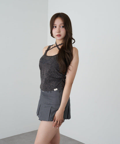 豹紋胸墊 蕾絲Logo疊穿 吊帶背心