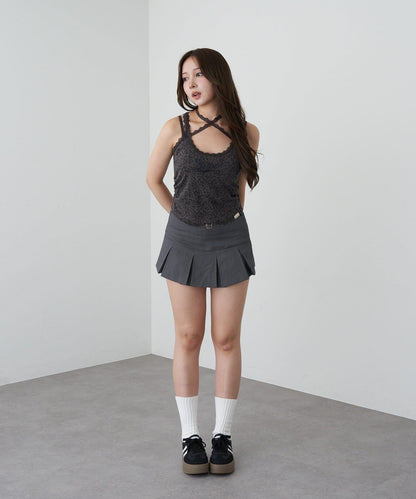 豹紋胸墊 蕾絲Logo疊穿 吊帶背心